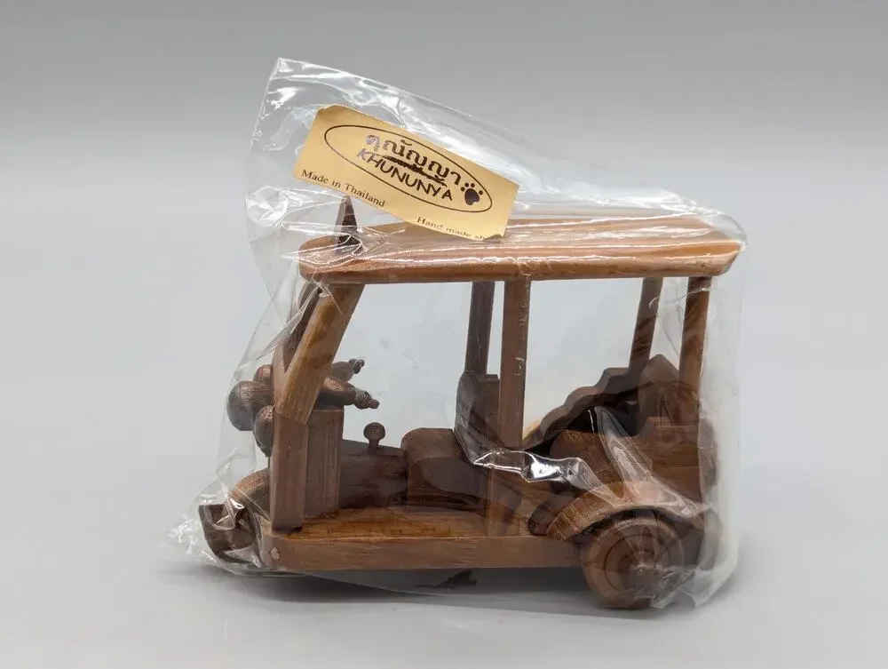 Hand Carved Wood Wooden Thai Tuk Tuk Taxi Model Car Hobby 5